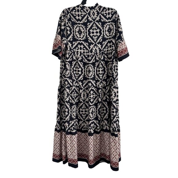 Shein Women Bohemian Short Sleeve Black & Beige Printed Maxi Dress Size L - Picture 2 of 9